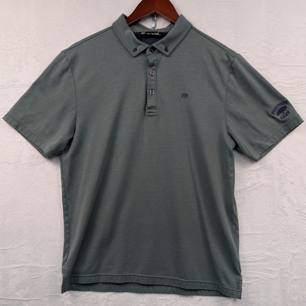 TravisMathew Polo Men's Medium Green Heritage Oaks Golf Athleisure Embroidered